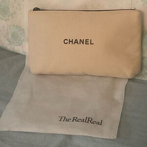 *Chanel* Classic Beige Makeup Bag Cosmetic Pouch